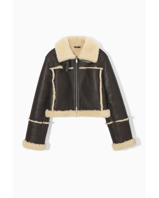 COS Black Cropped Shearling Jacket