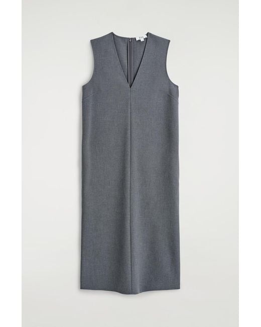 COS Gray Sleeveless V-Neck Midi Dress