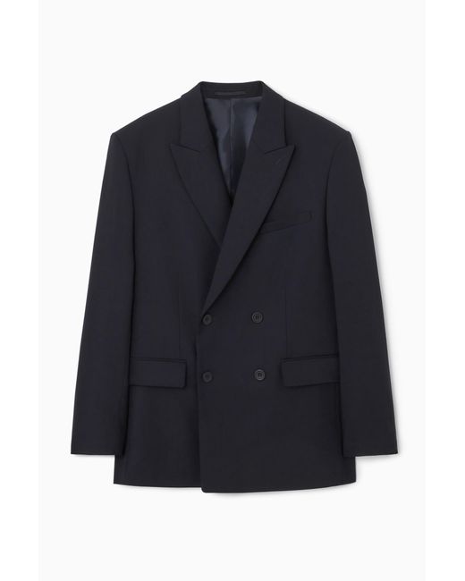 COS Blue Double-breasted Wool Blazer - Relaxed for men