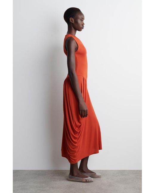 COS Asymmetric Draped Midi Dress in Red