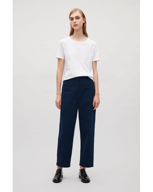 COS Blue Cotton Trousers With Button Cuffs