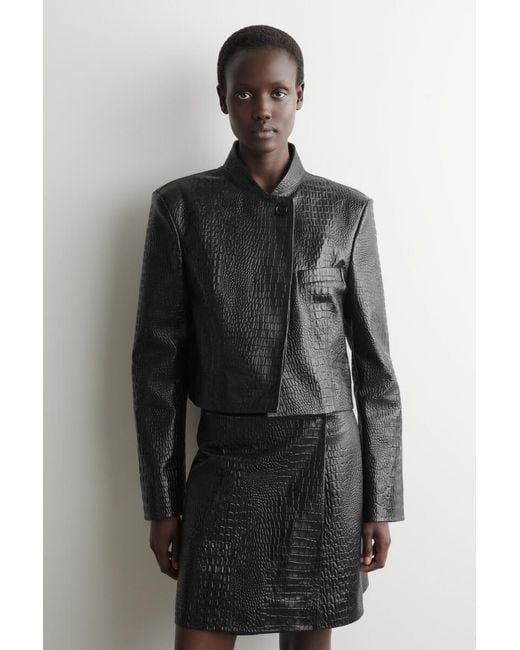 COS Black Cropped Croc-Effect Leather Blazer