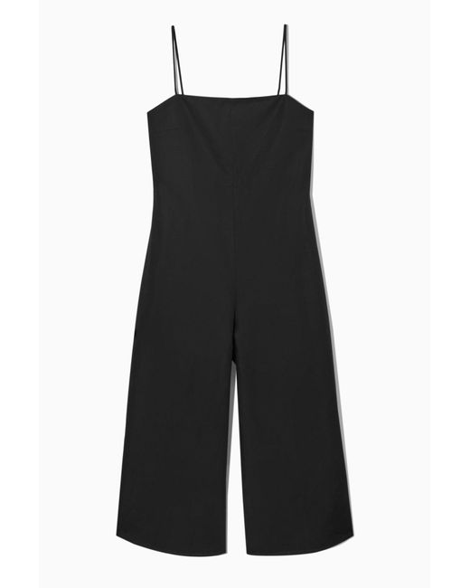 COS Black Belted Linen-blend Wide-leg Jumpsuit