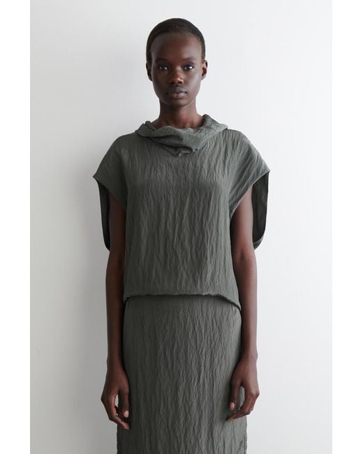COS Gray Crinkled-Satin Top