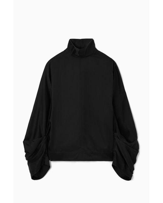 COS Black Pleated-sleeve High-neck Blouse