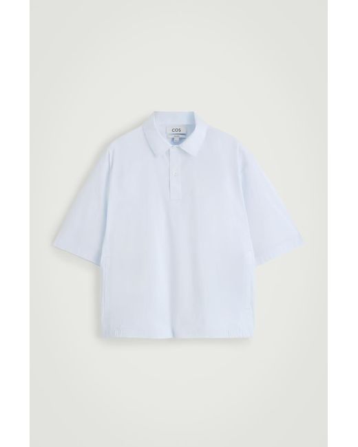 COS Blue Cotton Popover Short-Sleeved Shirt for men
