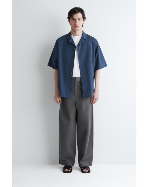 COS Blue Embroidered Camp-Collar Pima Cotton Shirt for men
