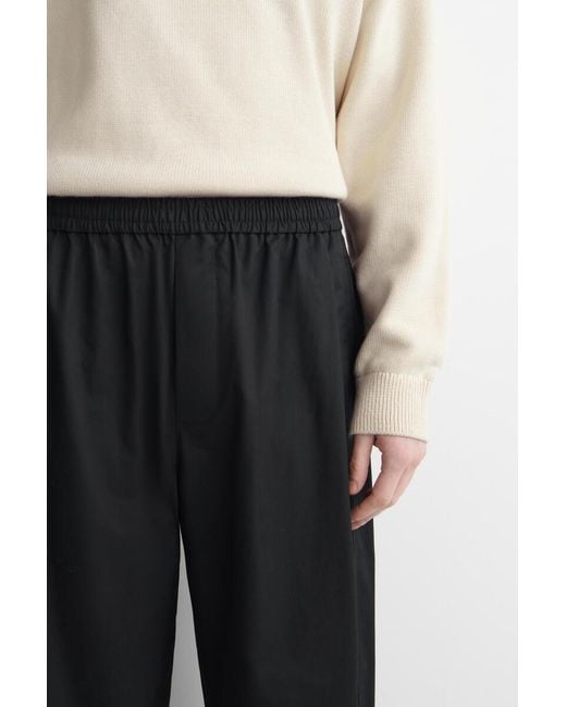 COS Black Cropped Elasticated Relaxed-Fit Wide-Leg Trousers for men