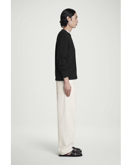 COS Black Textured Knitted Cotton V-Neck Cardigan for men