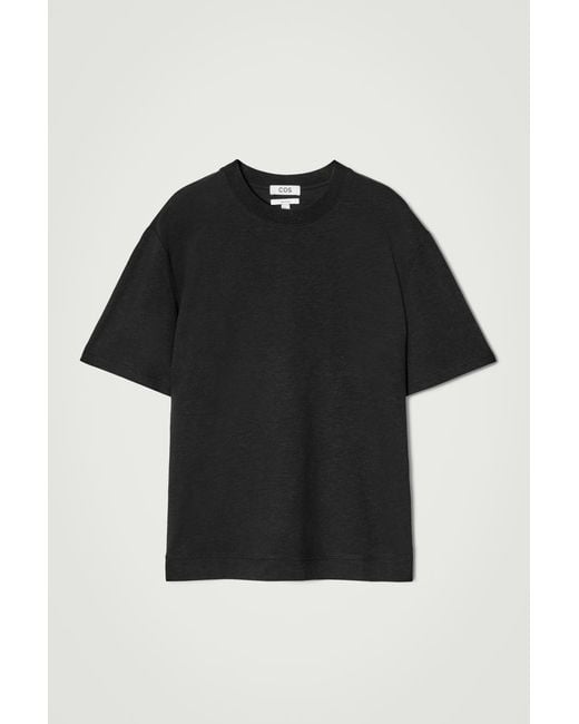 COS Black Relaxed Slubbed Cotton-Linen T-Shirt for men