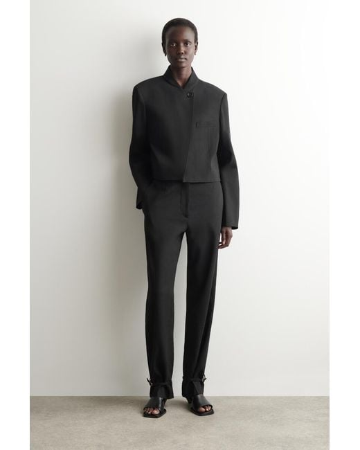 COS Black Cropped Structured Linen Blazer