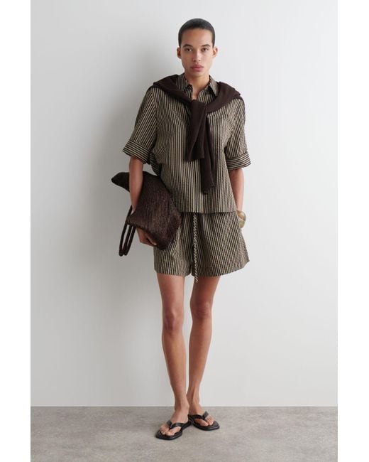 COS Black Striped Seersucker Shorts