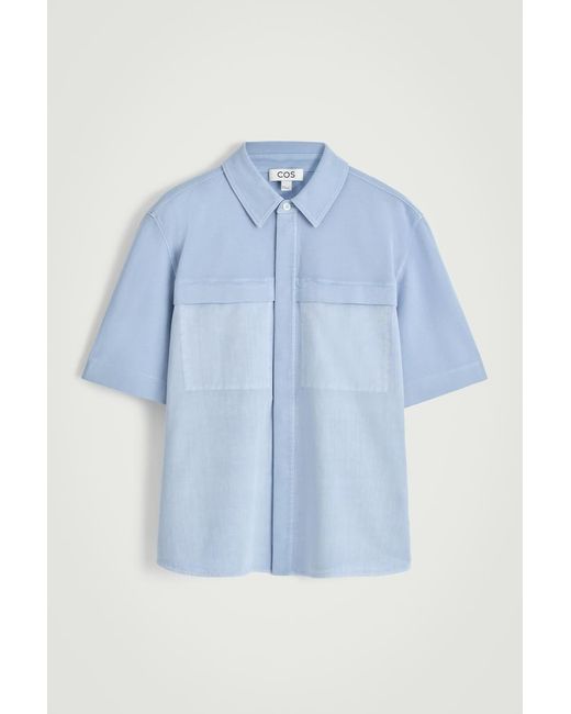 COS Blue Garment-Dyed Panelled Jersey Shirt for men
