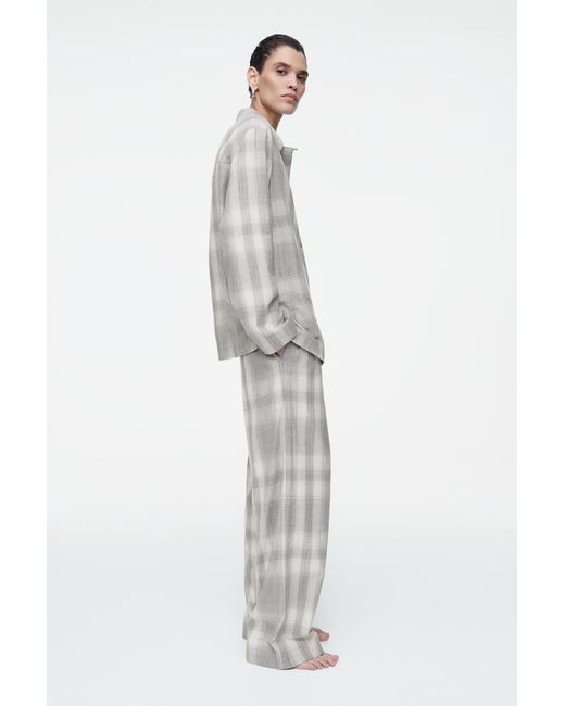 COS White Checked Flannel Pyjama Trousers In Grey