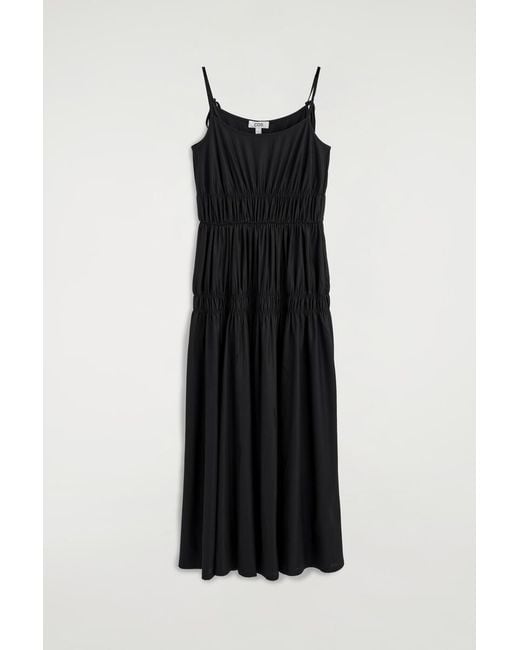 COS Black Gathered Jersey Midi Dress
