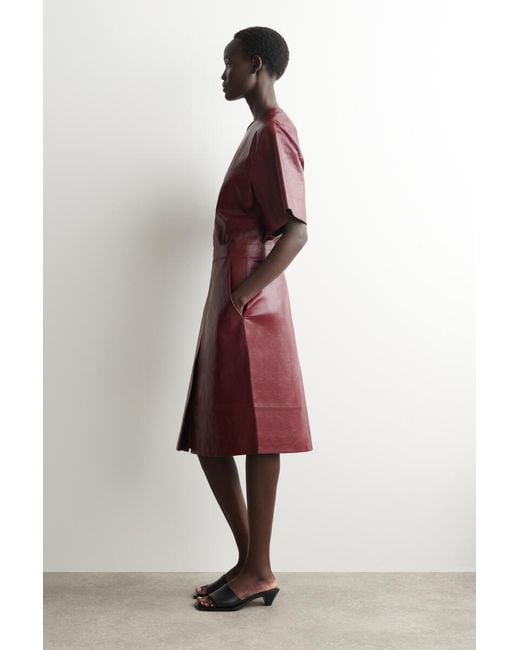COS Pleated Textured-Leather Midi Skirt