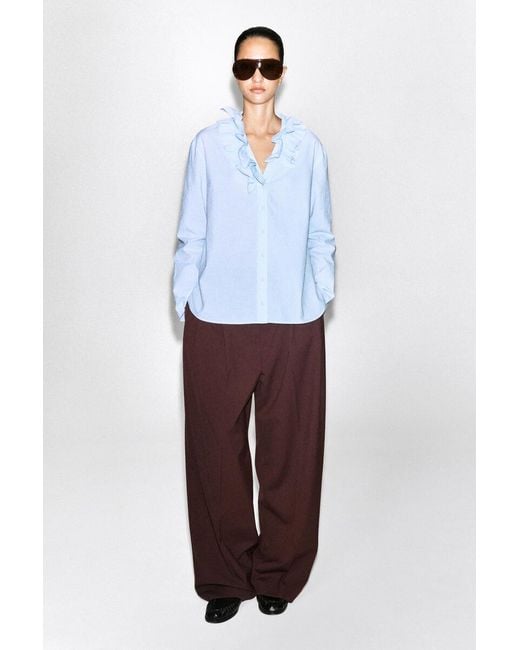 COS Blue Ruffle-Collar Seersucker Blouse