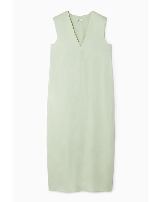 COS Green V-neck Linen-blend Dress