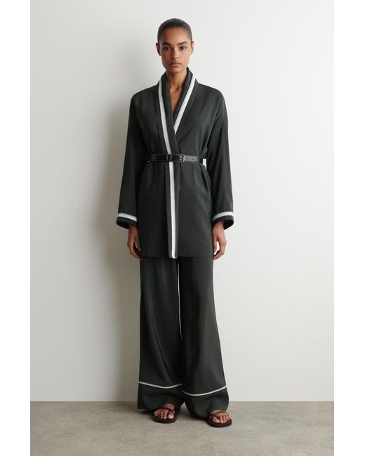 COS Black Contrast-Piped Robe-Style Blouse