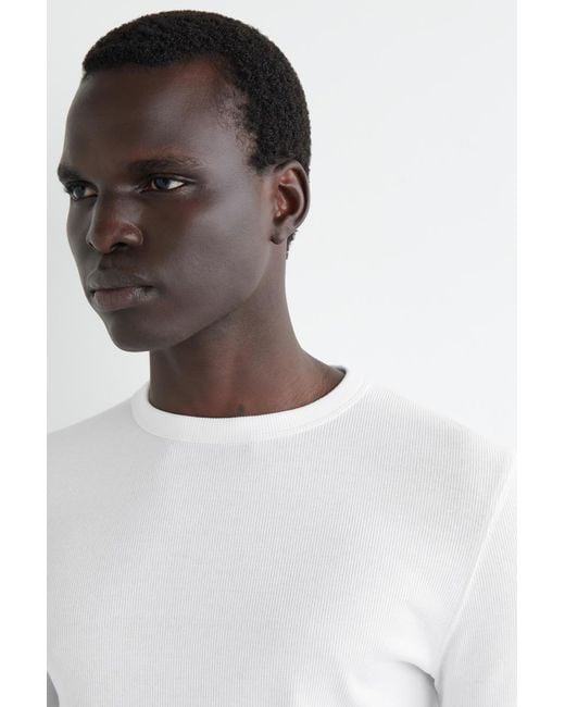 COS White Slim Ribbed Cotton Long-Sleeved T-Shirt for men