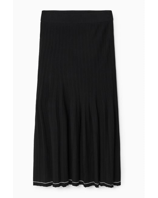 COS Black Pleated Knitted Midi Skirt