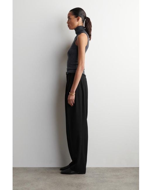COS Black Pleated Wool-Blend Tapered Trousers
