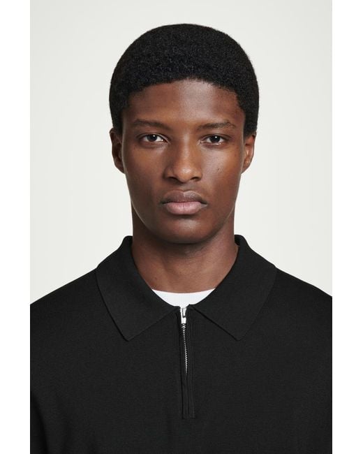 COS Black Regular Knitted Half-Zip Polo Shirt for men