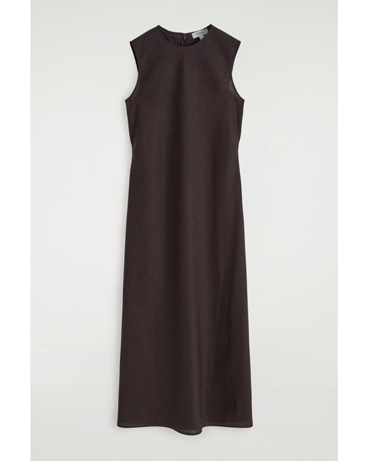 COS Black Bias-Cut Linen-Blend Midi Dress