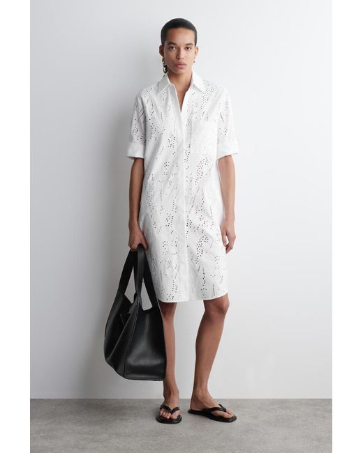 COS White Hemdkleid Mit Lochstickerei