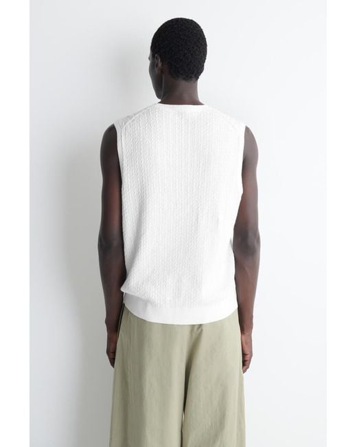 COS White Cable-Knit Cotton-Linen Tank Top for men