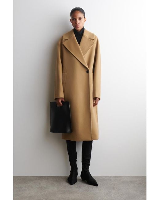 COS Natural Doppelreihiger Langer Oversized-Mantel Aus Wolle