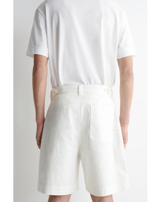 COS White Pleated Denim-Herringbone Shorts for men