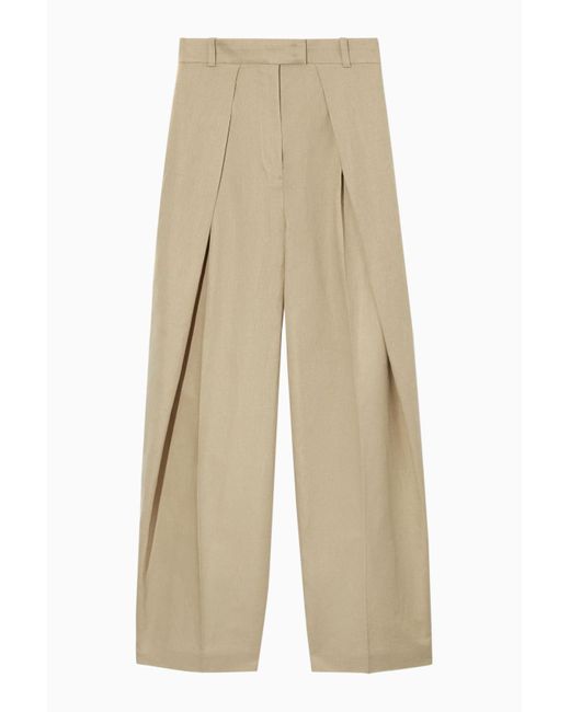 COS Wide-leg Linen Tailored Pants in Natural | Lyst