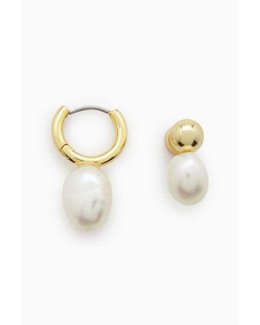 COS White Mismatched Pearl Earrings