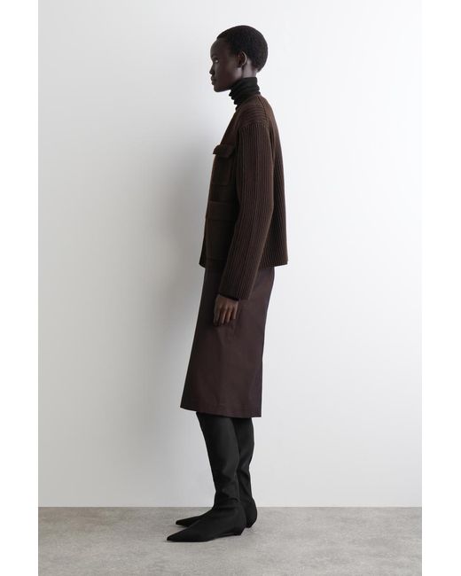 COS Black Ribbed Merino Wool Utility Cardigan