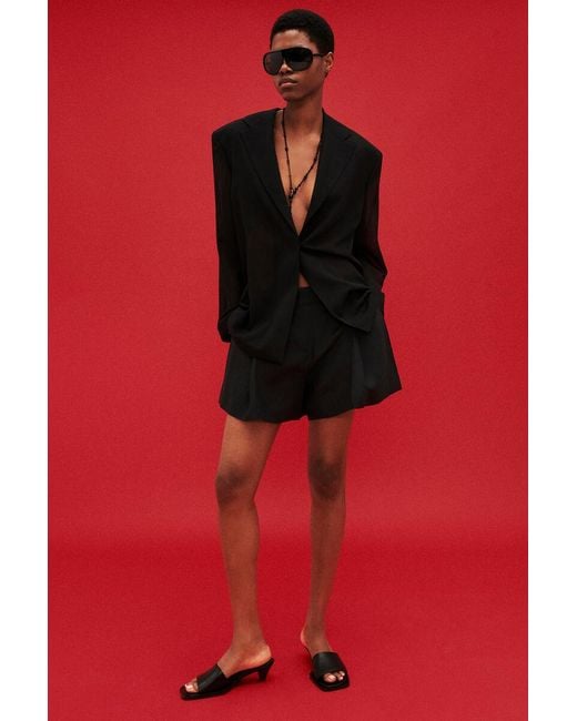 COS Black Pleated Belted Linen Shorts