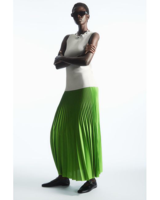 COS Green Pleated Midi Skirt