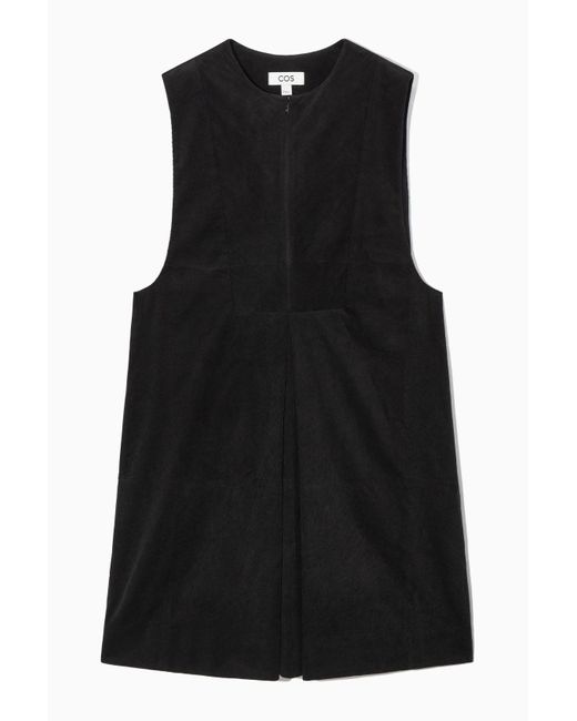 COS Black Pleated Corduroy Mini Dress