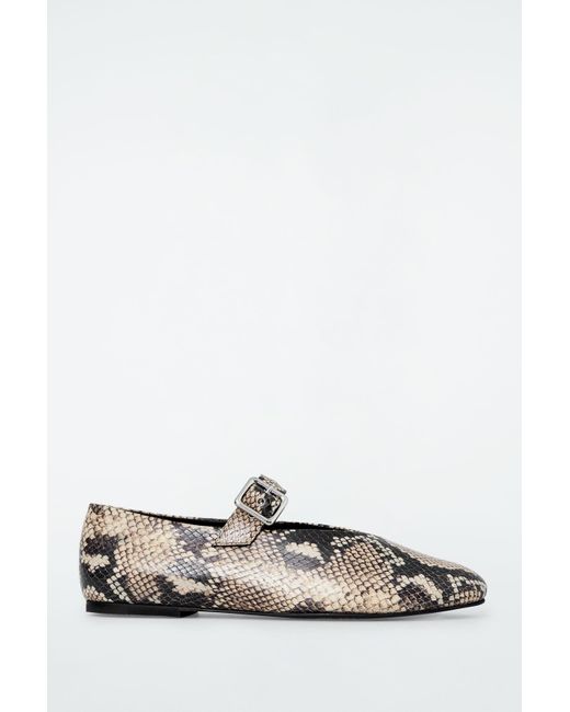 COS White Snake-effect Leather Ballet Flats
