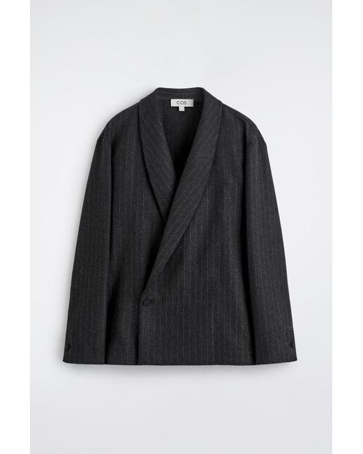 COS Black Pinstriped Wool Wrap Blazer for men