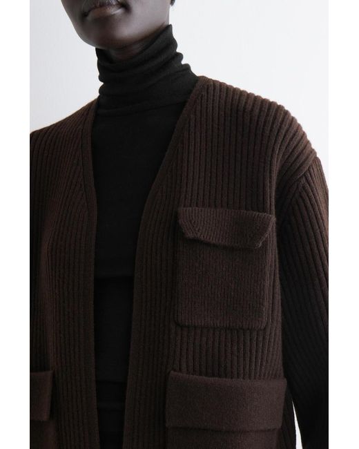 COS Black Ribbed Merino Wool Utility Cardigan