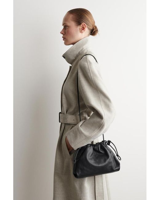 COS Black Mini Cavatelli Clutch Bag - Leather