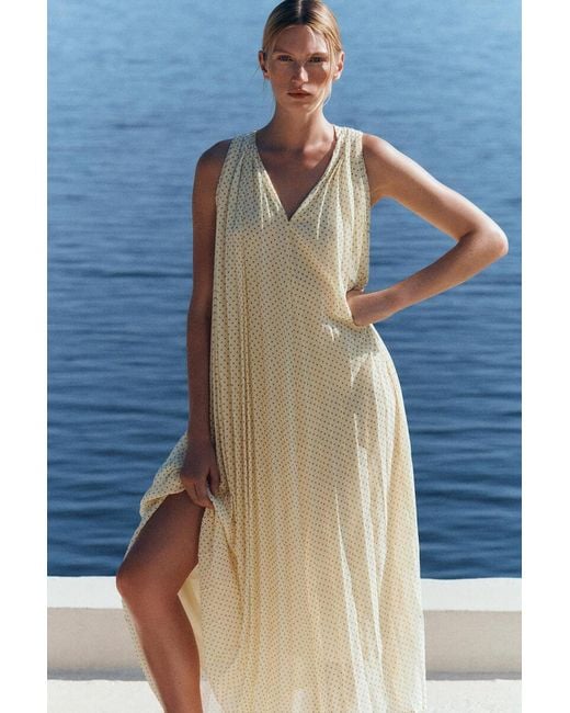 COS White Tie-Detail Pleated Georgette Maxi Dress