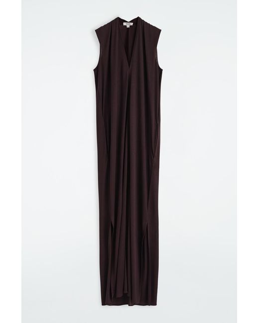 COS Brown Draped V-neck Maxi Dress
