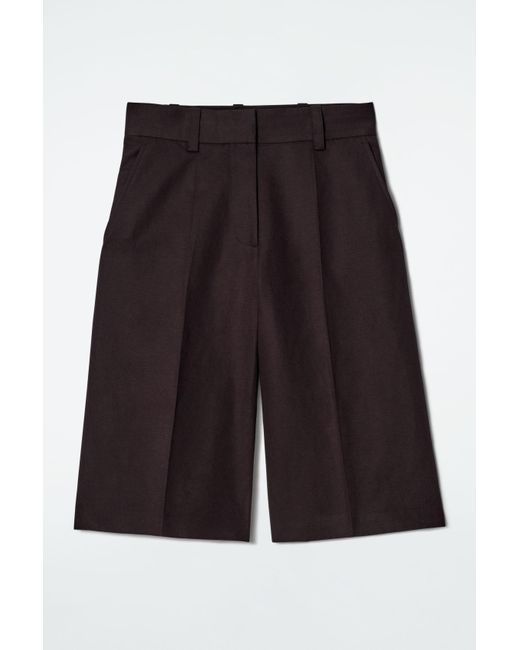 COS Gray Tailored Linen-blend Longline Shorts