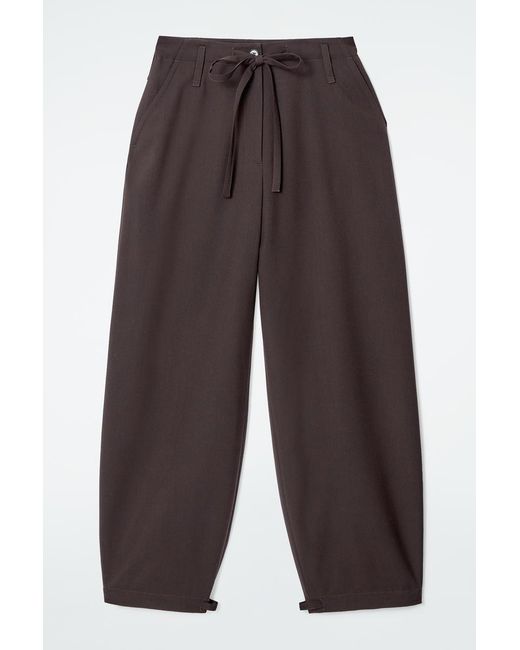 COS Brown Drawstring Twill Barrel-Leg Trousers