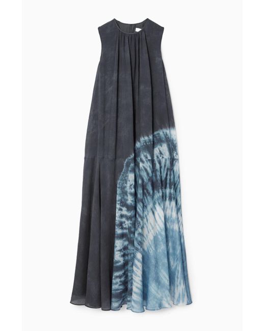 COS Blue Gathered A-line Maxi Dress