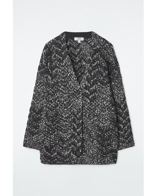 COS Gray Oversized Herringbone Mohair-blend Cardigan