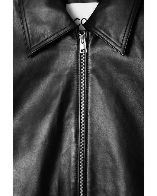 COS Black Oversized Collared Leather Jacket