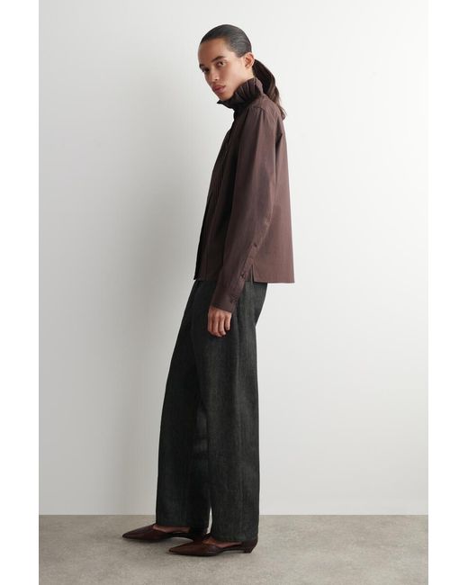 COS Brown Pintucked Cotton Blouse